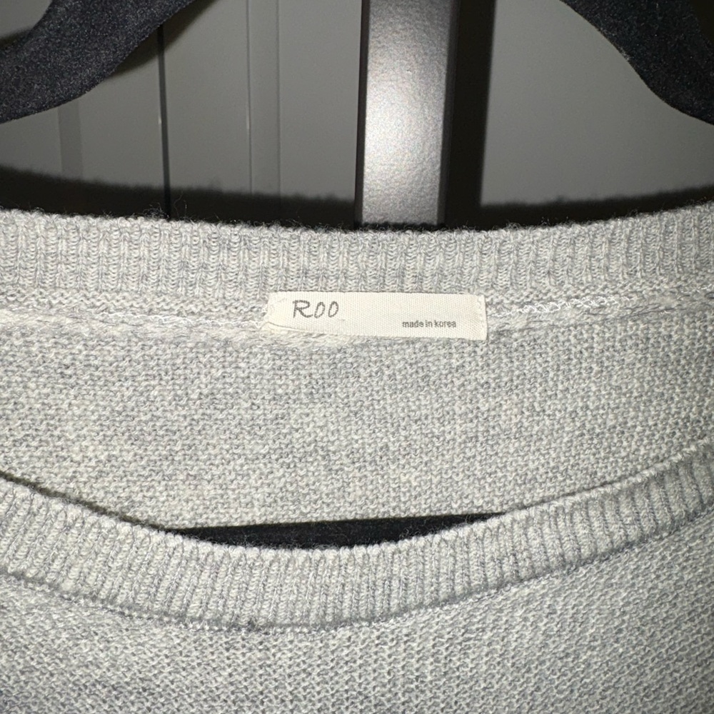 Striped Hem Gray Crewneck Sweater - Women - Picture 3 of 9